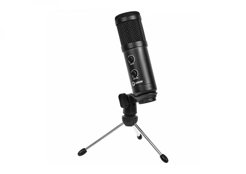 LORGAR Soner 313, Gaming Microphone, USB condenser microphone with Volume Knob & Echo Knob, Frequency Response: 80 Hz—17 kHz, including 1x Microphone, 1 x 2.5M USB Cable, 1 x Tripod Stand, dimensions: Ø47.4*158.2*48.1mm, weight: 243.0g, Black