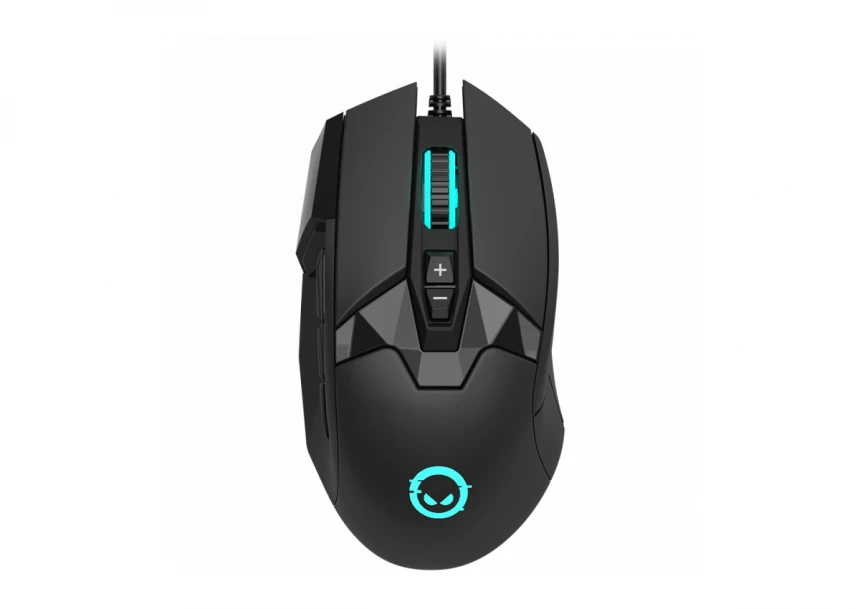 LORGAR Stricter 579, gaming mouse, 9 programmable buttons, Pixart PMW3336 sensor, DPI up to 12 000, 50 million clicks buttons lifespan, 2 switches, built-in display, 1.8m USB soft silicone cable, Matt UV coating with glossy parts and RGB lights with 4 LED flowing modes, size: 131*72*41mm, 0.127kg, black