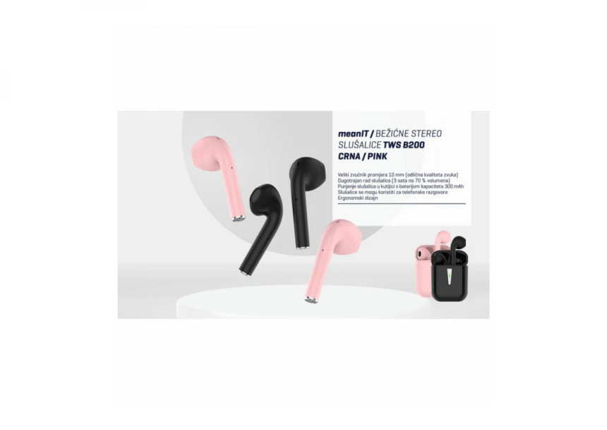MeanIT Bežične stereo slušalice, Bluetooth v5.0, Pink - TWS B200