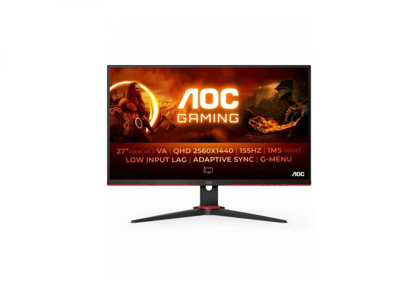 Monitor 27" AOC Q27G2E/BK 27"/VA/2560x1440/155Hz/4ms MPRT/HDMIx2,DP/freesync/crna