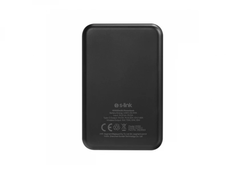 Powerbank S-LINK M100 10000mAh LCD/PD20W/Magsafe/crni