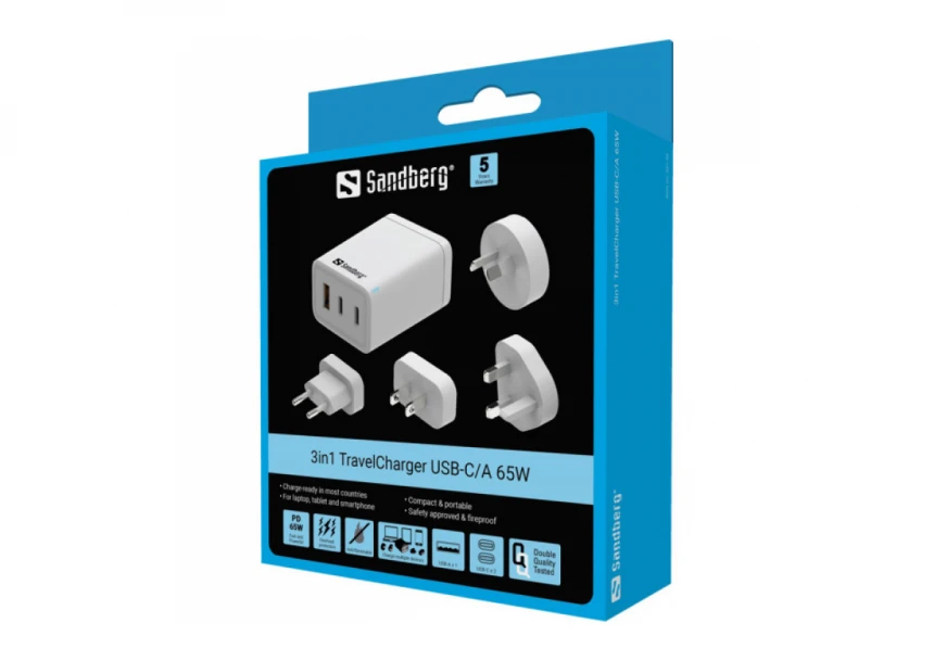 Sandberg 3in1 TravelCharger USB-C/A 65W 441-59