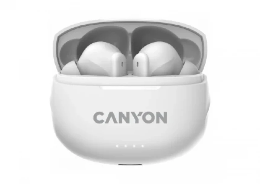 CANYON TWS-8, Bluetooth headset, with microphone, with ENC, BT V5.3 BT V5.3 JL 6976D4, Frequence Response:20Hz-20kHz, battery EarBud 40mAh*2+Charging Case 470mAh, type-C cable length 0.24m, Size: 59*48.8*25.5mm, 0.041kg, white