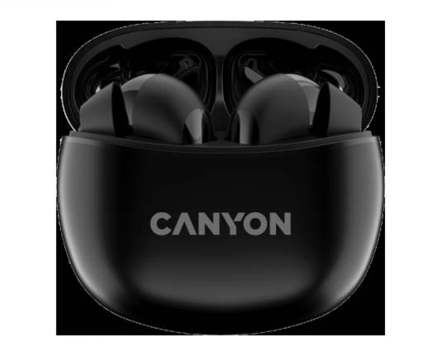 CANYON TWS-5, Bluetooth headset, with microphone, BT V5.3 JL 6983D4, Frequence Response:20Hz-20kHz, battery EarBud 40mAh*2+Charging Case 500mAh, type-C cable length 0.24m, size: 58.5*52.91*25.5mm, 0.036kg, Black