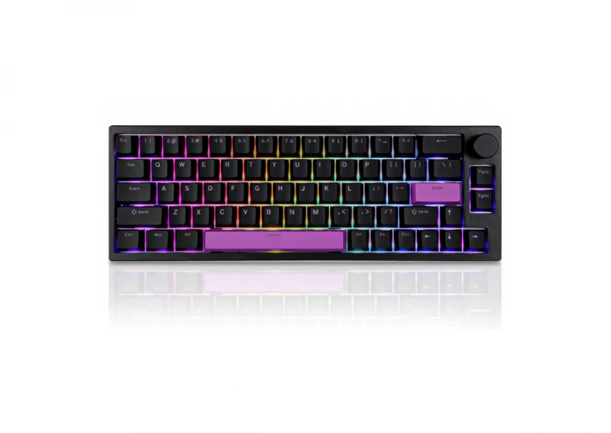 Wireless mechanical gaming keyboard Pro, 2.4 GHz, BT, RGB Backlight, 16 modes, 66 keys, 50M presses, linear Lorgar Toxic Purple switches, multimedia knob, built-in 3750 mAh battery, Hot Swap, Gasket mount, spring cable 2.3m, black red white