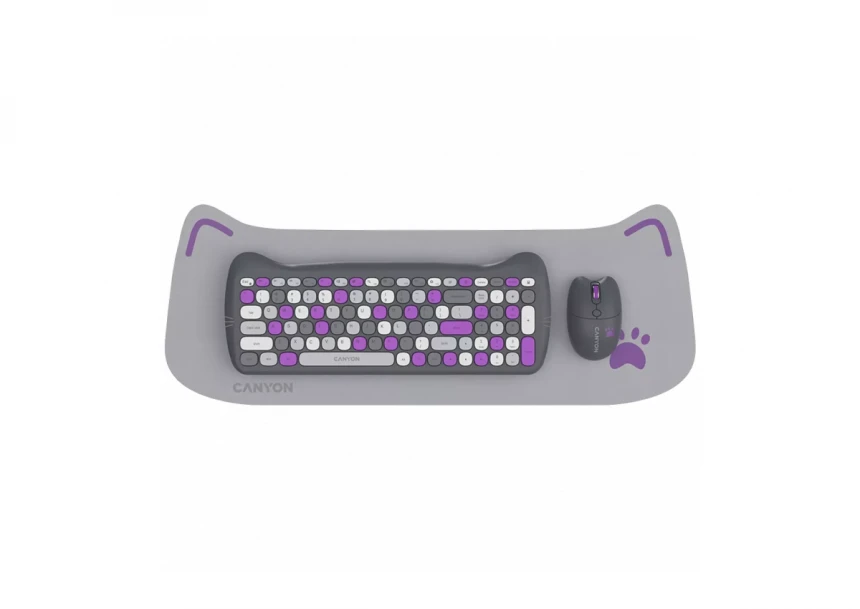 CANYON HSET-W6 EN/AD Keyboard+Mouse Kitty Edition AAA+АА Wireless Violet