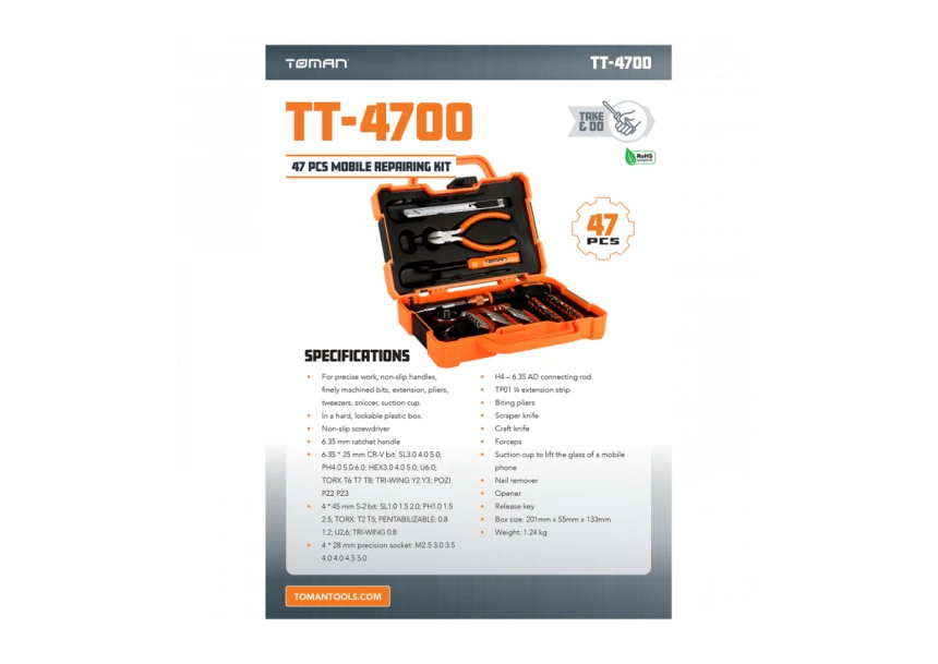 Toman Set alata, mobilni montažni komplet, 47 kom. - TT-4700