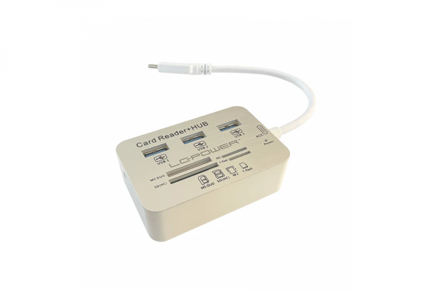 USB LC Power LC-HUB-C-CR External USB type C HUB, 3xUSB3.0 + multi card reader Silver/White