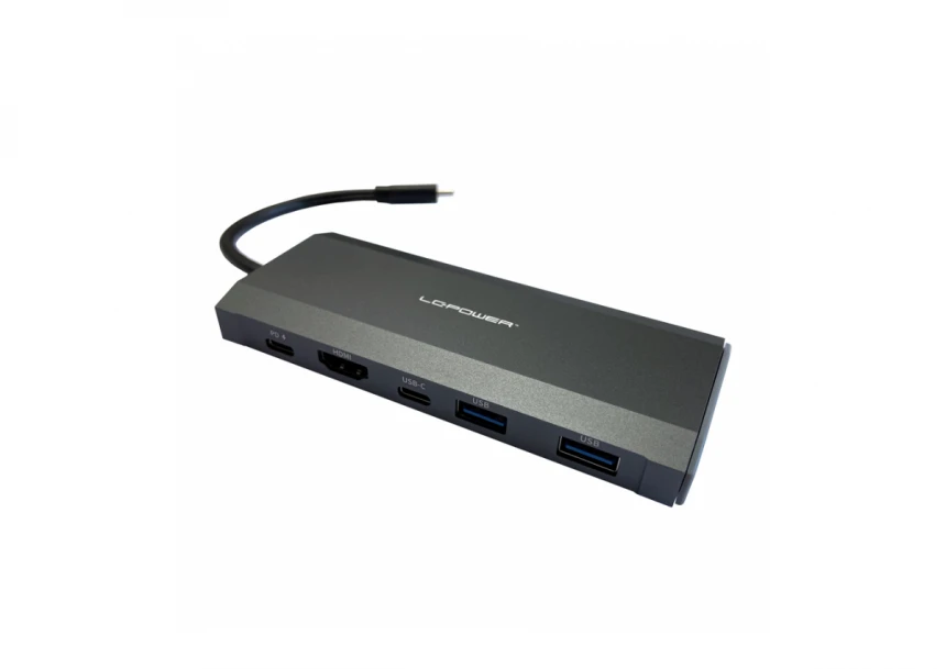 USB LC Power LC-HUB-C-MULTI-7-M2 USB External Type C HUB/M.2 Encloser 2xUSB-A /1XUSB-C-PD /1xHDMI Antracit