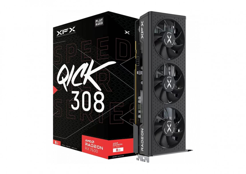 XFX SPEEDSTER QICK308 RADEON RX7600 BLACK Gaming Graphics Card with8GB GDDR6 HDMI 3xDP, AMD RDNA™ 2